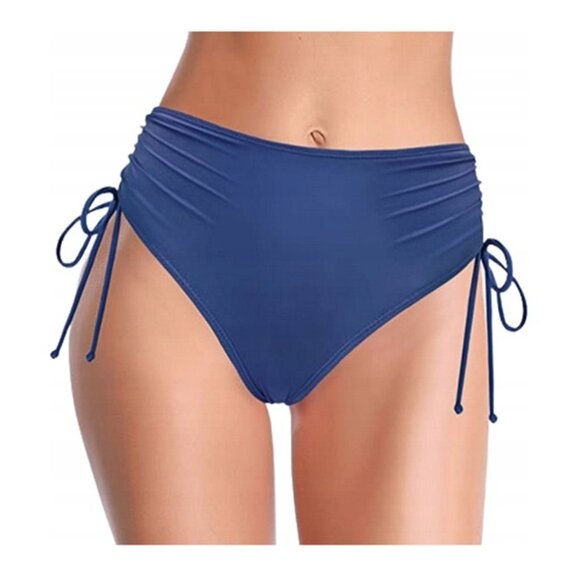 SHEKINI Womens SMALL Royal Blue Rouched Side Tie High Waist BIKINI BOTTOM NWT - Picture 3 of 4